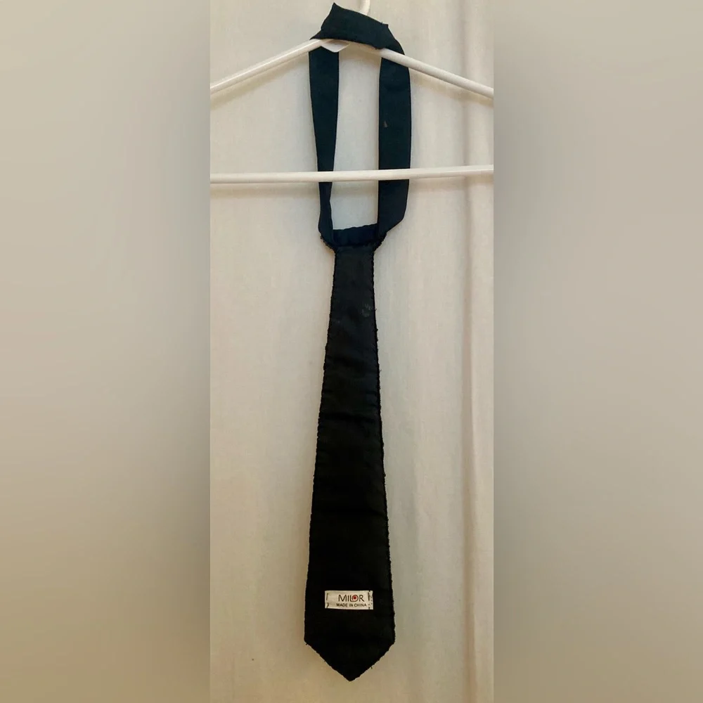 Milor Boys Black Velvet Neck Tie with Holiday Sequin Bear & Holly Detail